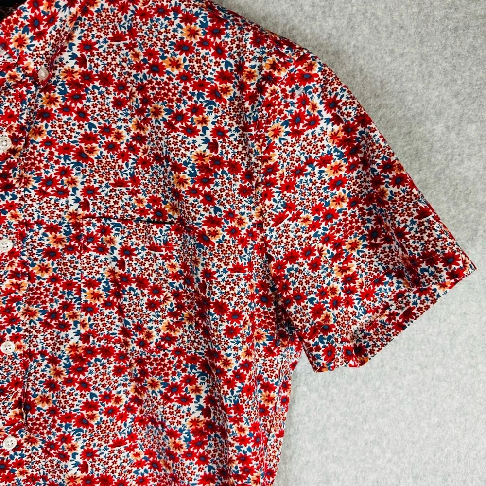 J. Crew Mens XL Mercantile Flex Shirt Slim Flex Floral Button Front White Red‎